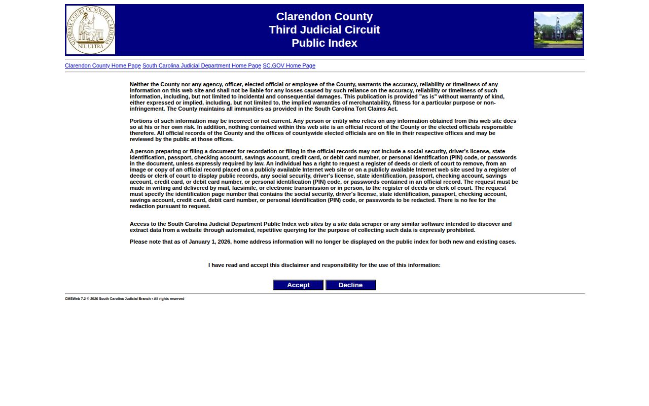 Clarendon County released inmate court record search in Public Index