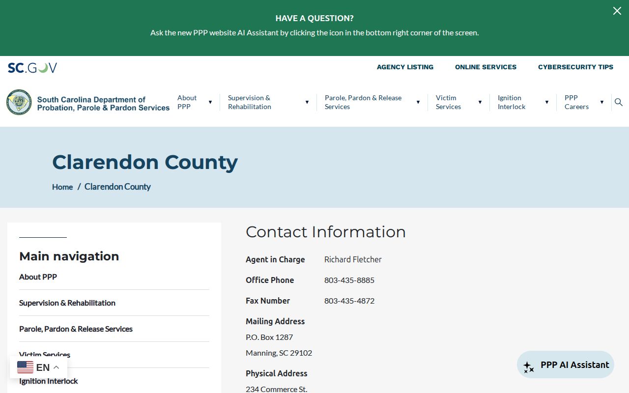 Clarendon County parole and probation office listing
