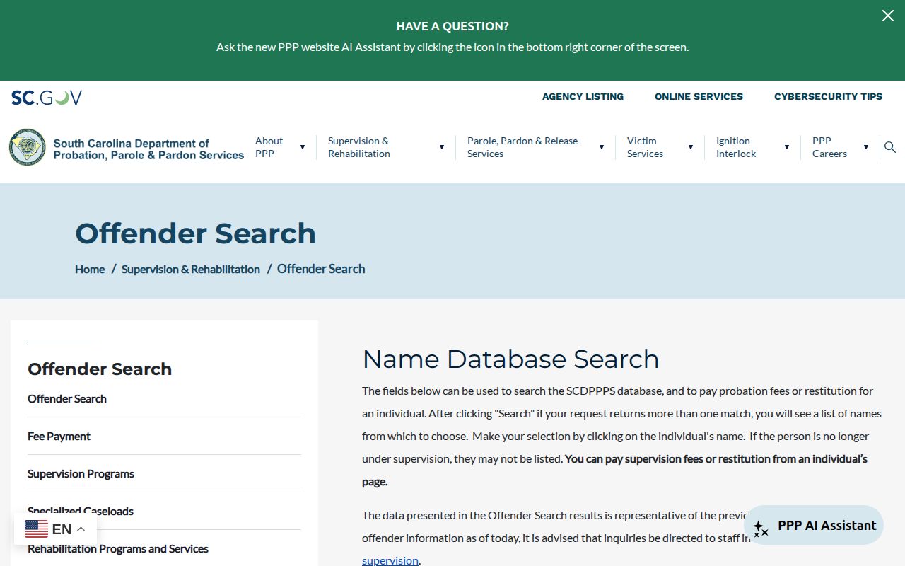 Clarendon County parole and probation offender search