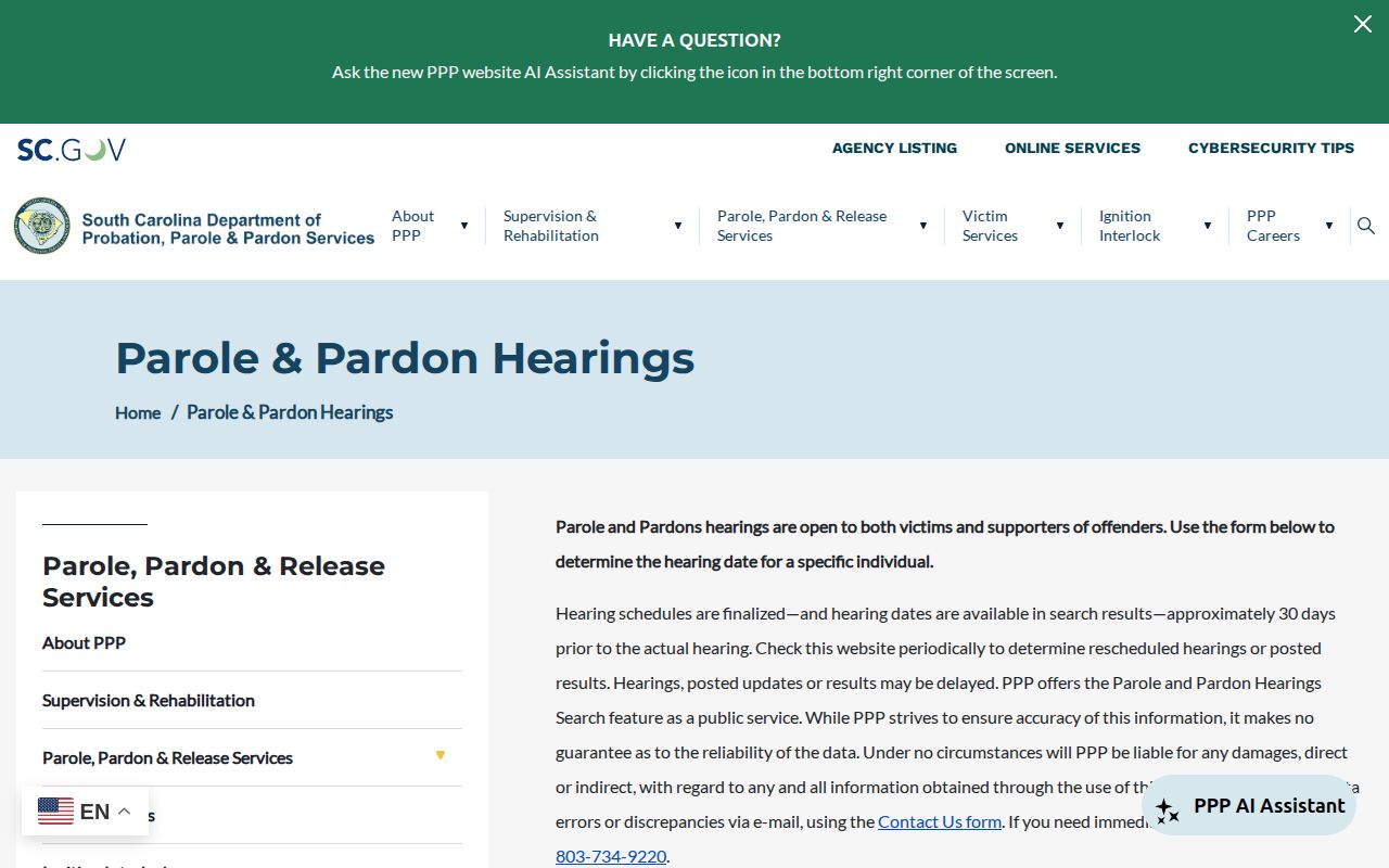 Clarendon County parole hearing and release result search